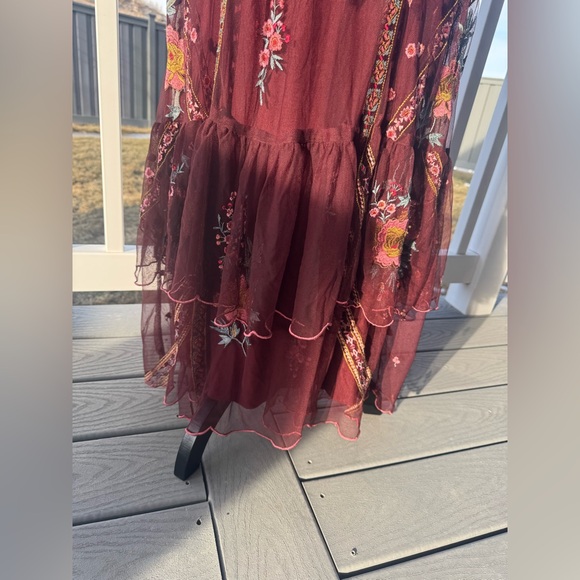 Sundance Embroidered Boho Maxi Dress | Burgundy Floral Sleeveless size small - Picture 4 of 10